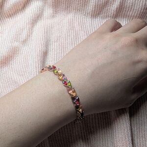 Multicolor Teardrop Crystal Link Bracelet - Elegant Women's Jewelry